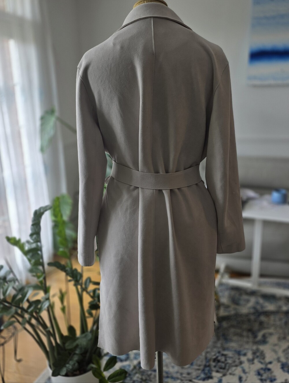 Magaschoni Belted Open Front Coatigan Beige Size M Soft Knit Jacket - Picture 4 of 6